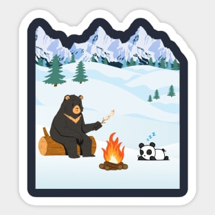 Bear and Panda in winter Sticker